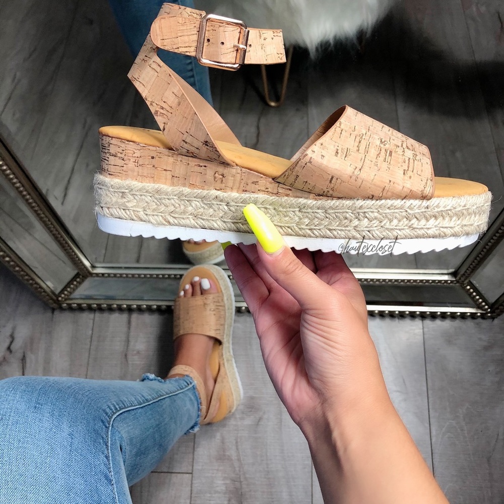 Cork Strap Wedge Platform Sandals - Picture 1 of 4